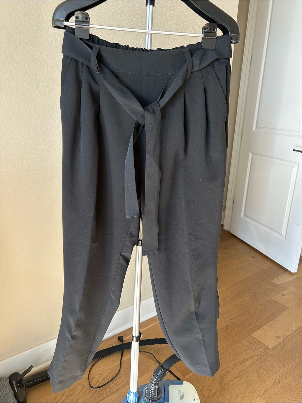 LOFT Black Paperbag Waist Ankle Pants with Tie